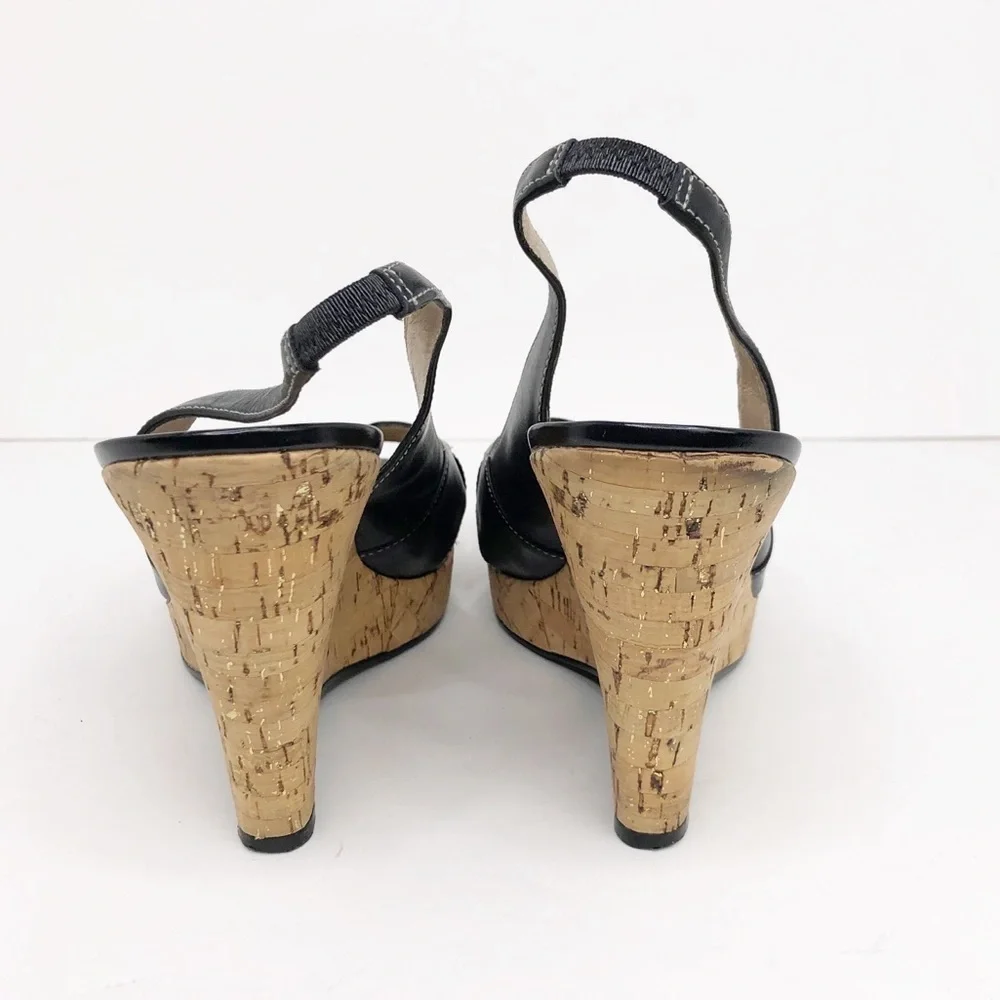 𝅺BP Black leather Belize Lea caulk wedge sandals